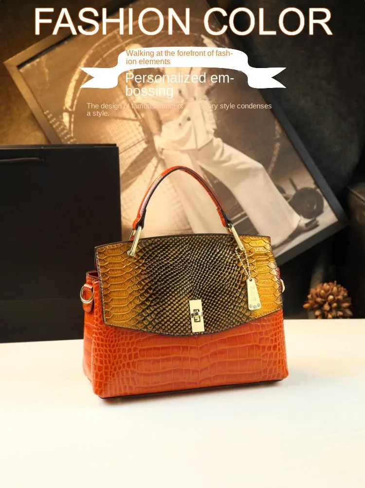 Women's Genuine Leather Snake Pattern Small Crossbody Shoulder Handbag