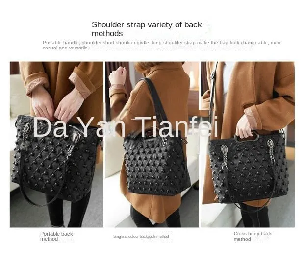 Women's Large Capacity Rivet Chain Shoulder Messenger Handbag