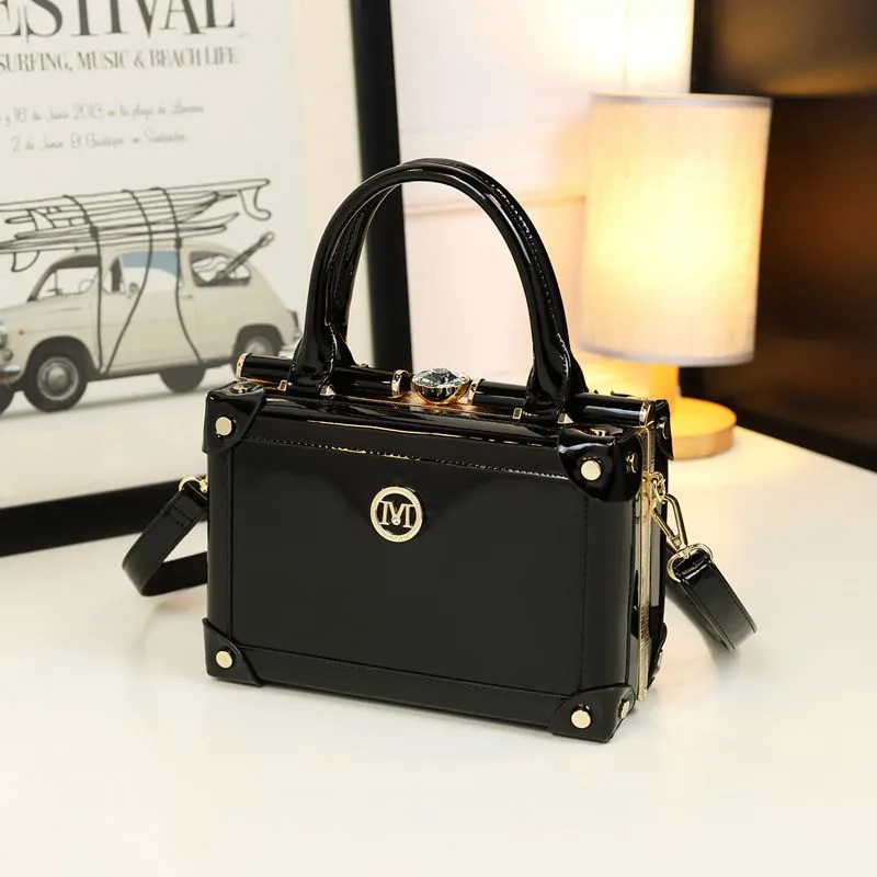 Women's Leather Small Square Diamond Portable Party Crossbody Handbag