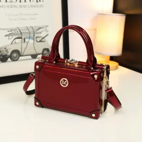 Women's Leather Small Square Diamond Portable Party Crossbody Handbag