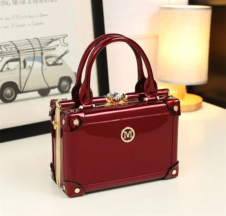 Women's Leather Small Square Diamond Portable Party Crossbody Handbag