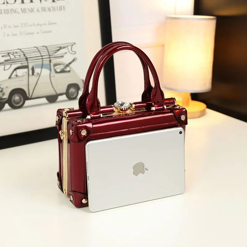 Women's Leather Small Square Diamond Portable Party Crossbody Handbag