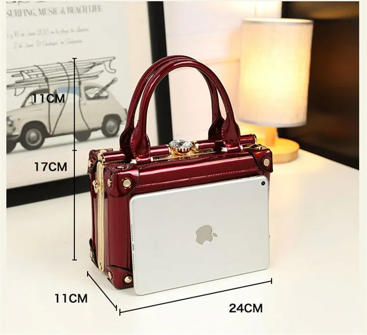 Women's Leather Small Square Diamond Portable Party Crossbody Handbag