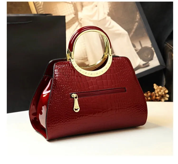 Women's Luxury Crocodile Pattern Leather Diamond Portable Shoulder Handbag