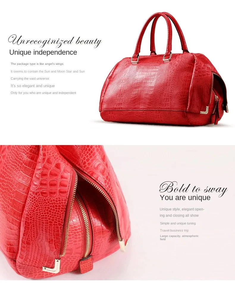 Women's Luxury Fashion Genuine Leather Crocodile Pattern Shoulder Handbag