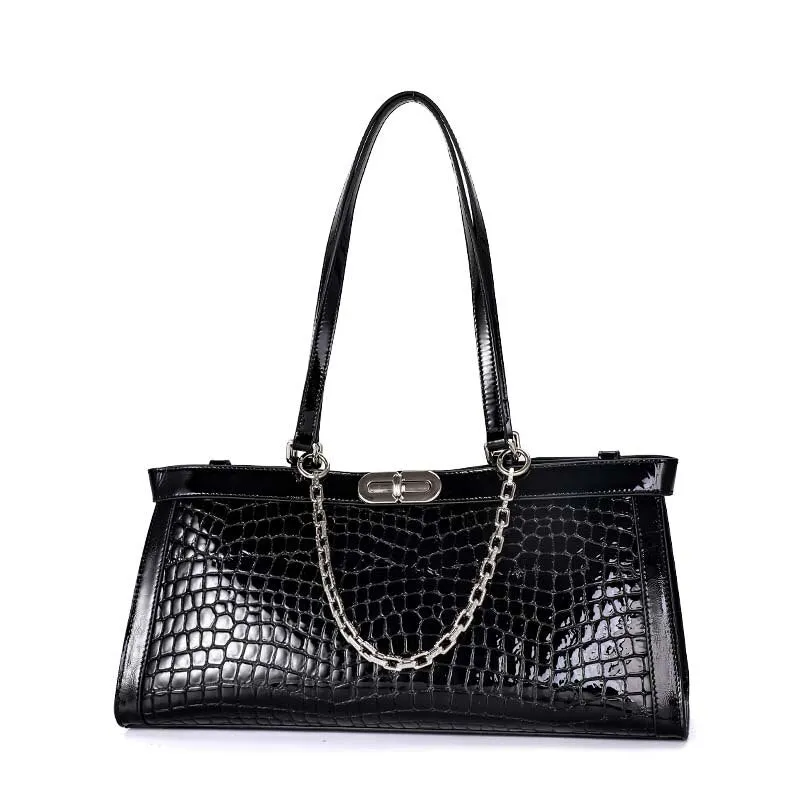 Women's Luxury Genuine Leather Crocodile Pattern Shoulder Underarm Handbag