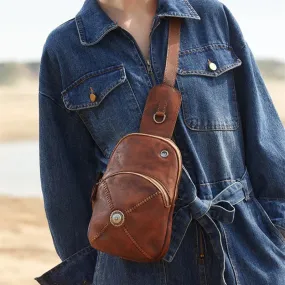 Women's Retro Casual Handmade Leather Flap Shape Small Chest Bag