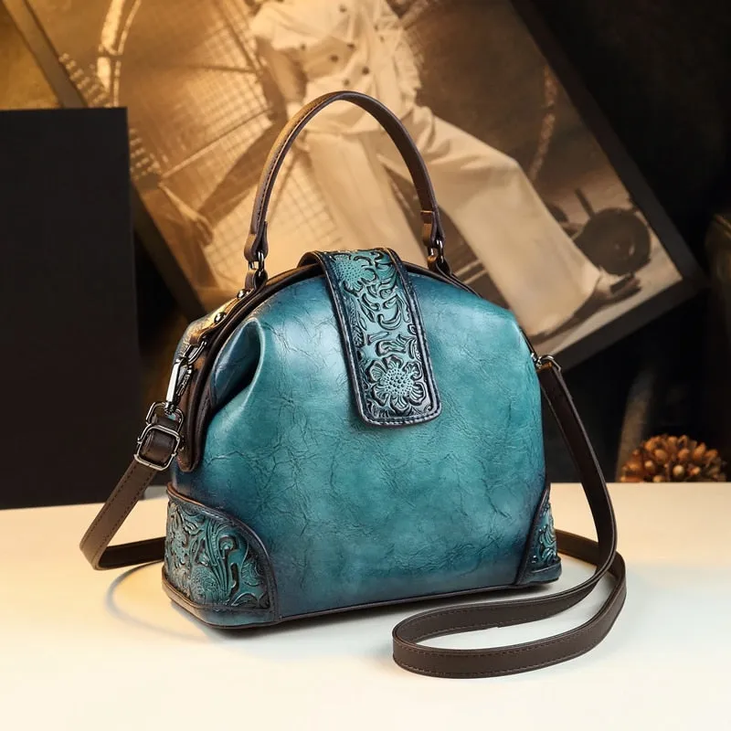 Women's Retro Leather Embossed Pattern Dumpling Crossbody Handbag