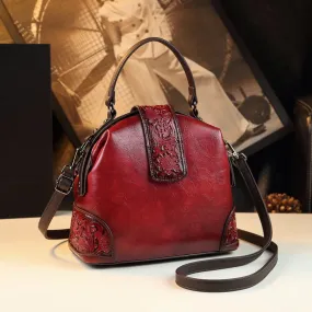 Women's Retro Leather Embossed Pattern Dumpling Crossbody Handbag