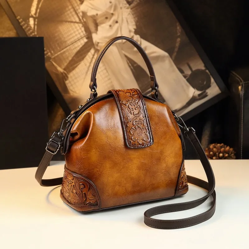 Women's Retro Leather Embossed Pattern Dumpling Crossbody Handbag