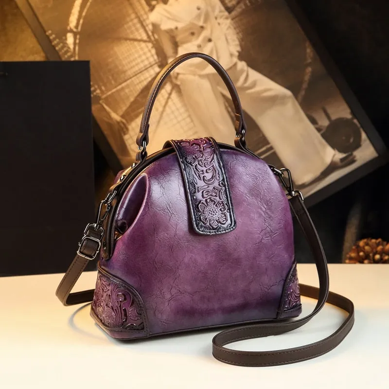 Women's Retro Leather Embossed Pattern Dumpling Crossbody Handbag