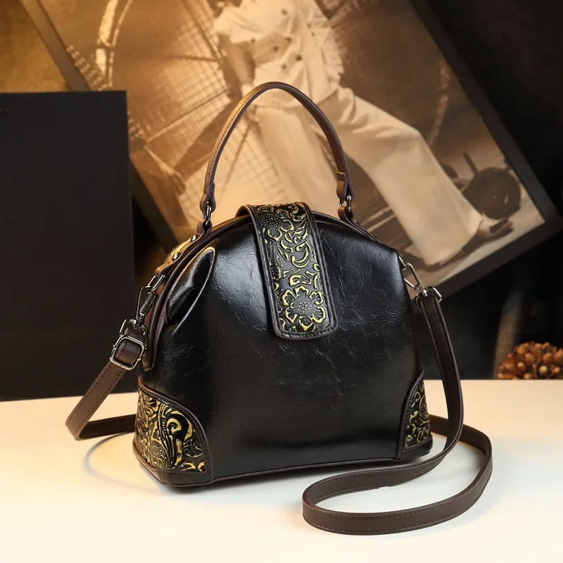 Women's Retro Leather Embossed Pattern Dumpling Crossbody Handbag