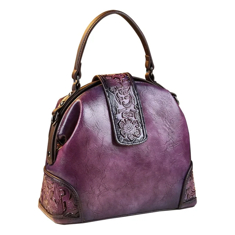 Women's Retro Leather Embossed Pattern Dumpling Crossbody Handbag