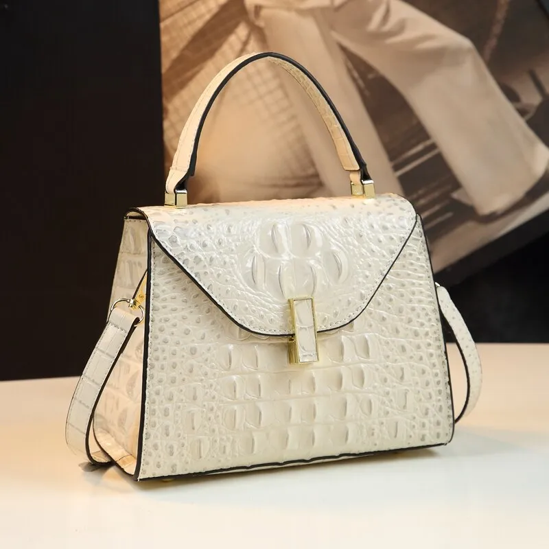 Women's Small Square Crocodile Pattern Leather Portable Handbag