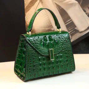 Women's Small Square Crocodile Pattern Leather Portable Handbag