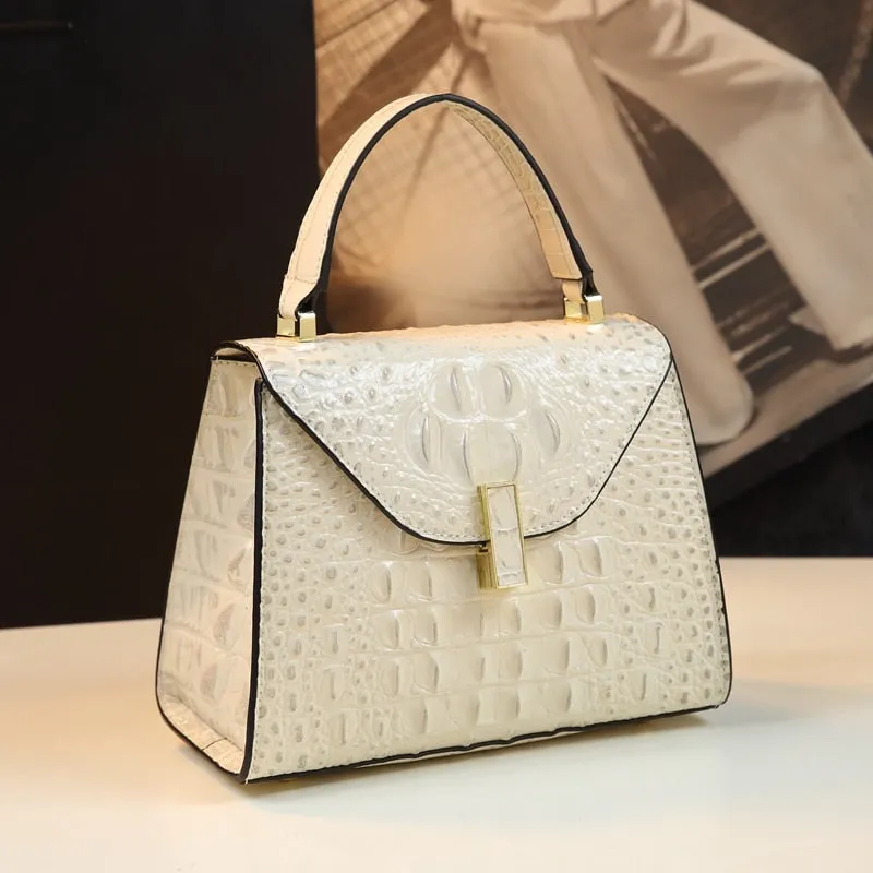 Women's Small Square Crocodile Pattern Leather Portable Handbag