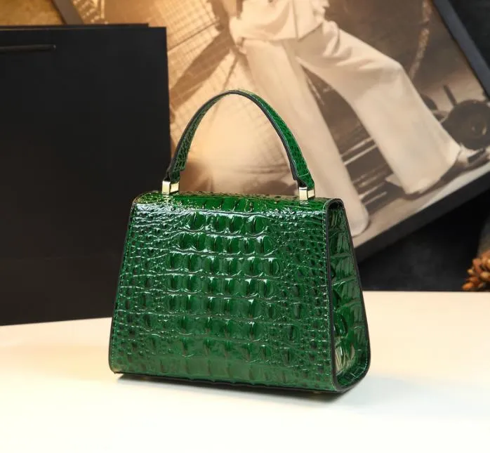 Women's Small Square Crocodile Pattern Leather Portable Handbag