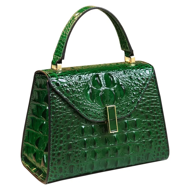 Women's Small Square Crocodile Pattern Leather Portable Handbag