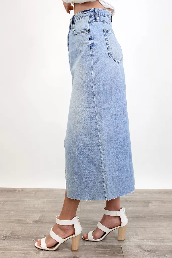 Working Girl Denim Midi Skirt